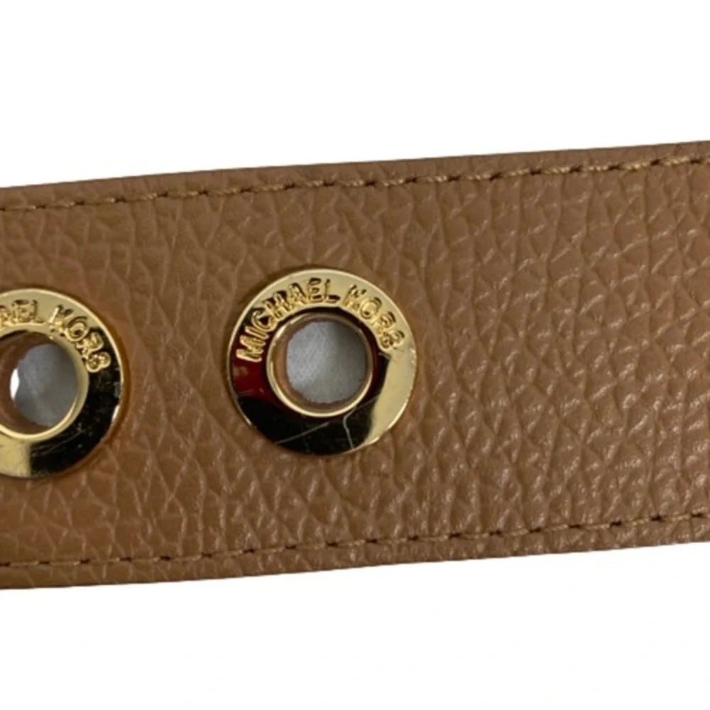 Michael Kors Belt Womens Sz M Beige Leather Gold Grommet Square Buckle